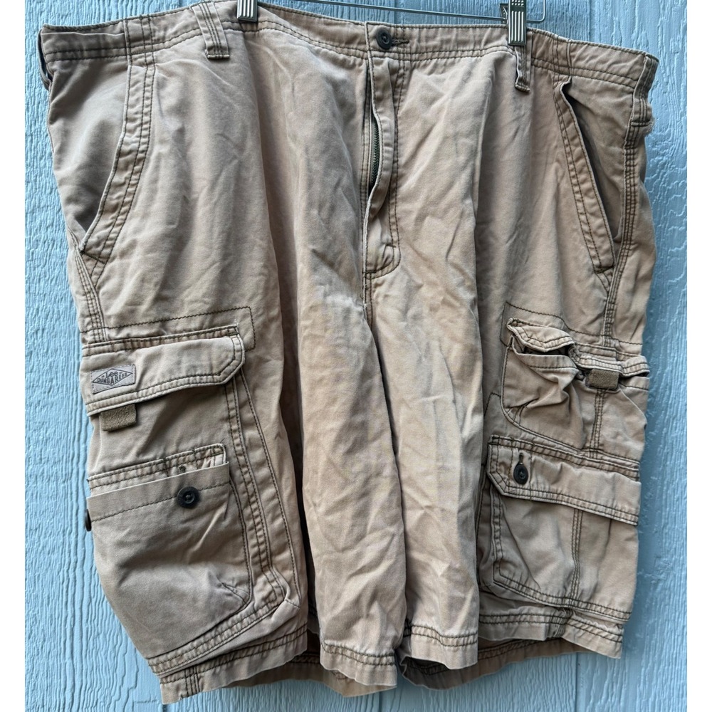Lee Dungarees Mens Khaki Cargo Shorts Tan Cotton Utility Multi Pocket Size 46